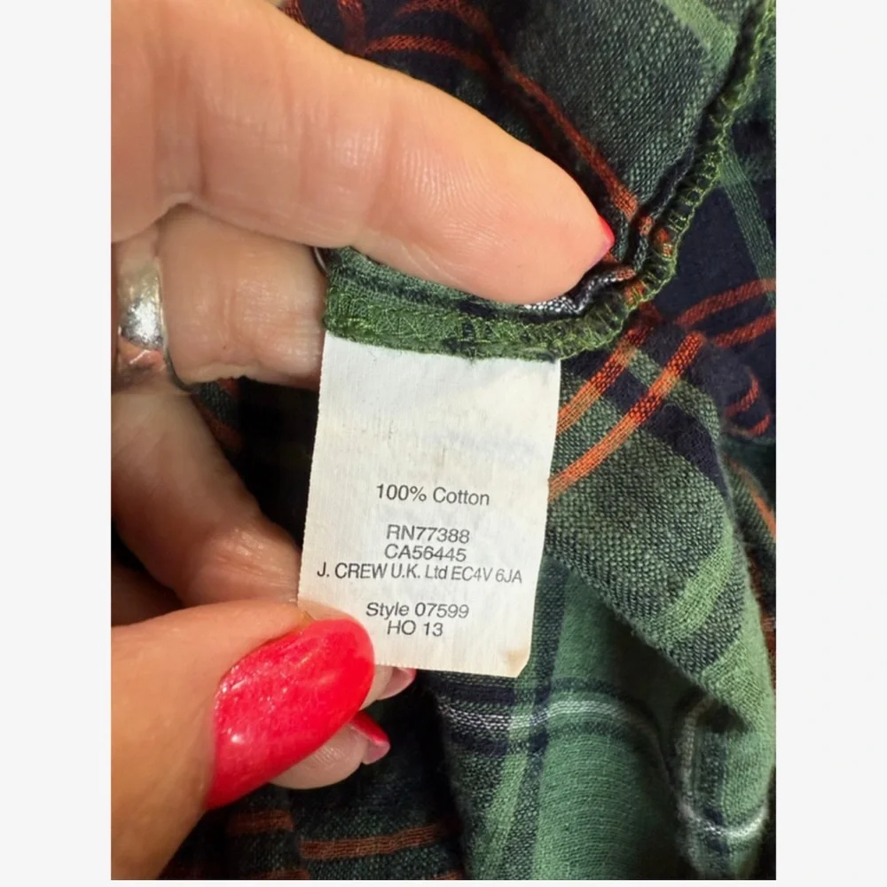J. Crew Green Plaid Blouse with White Accents